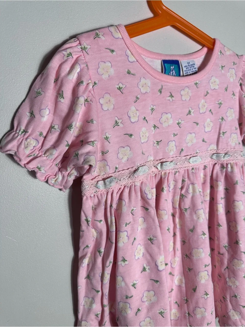 Vintage Pink Floral Short Sleeve Girls' Shirt Dress